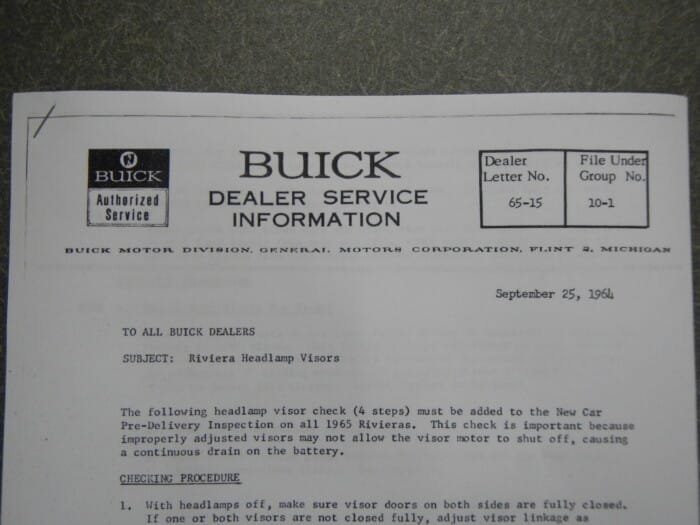 1965 Buick Riviera Clamshell Headlight Shop Manual Repair Service Clam Shell 65 - Image 3