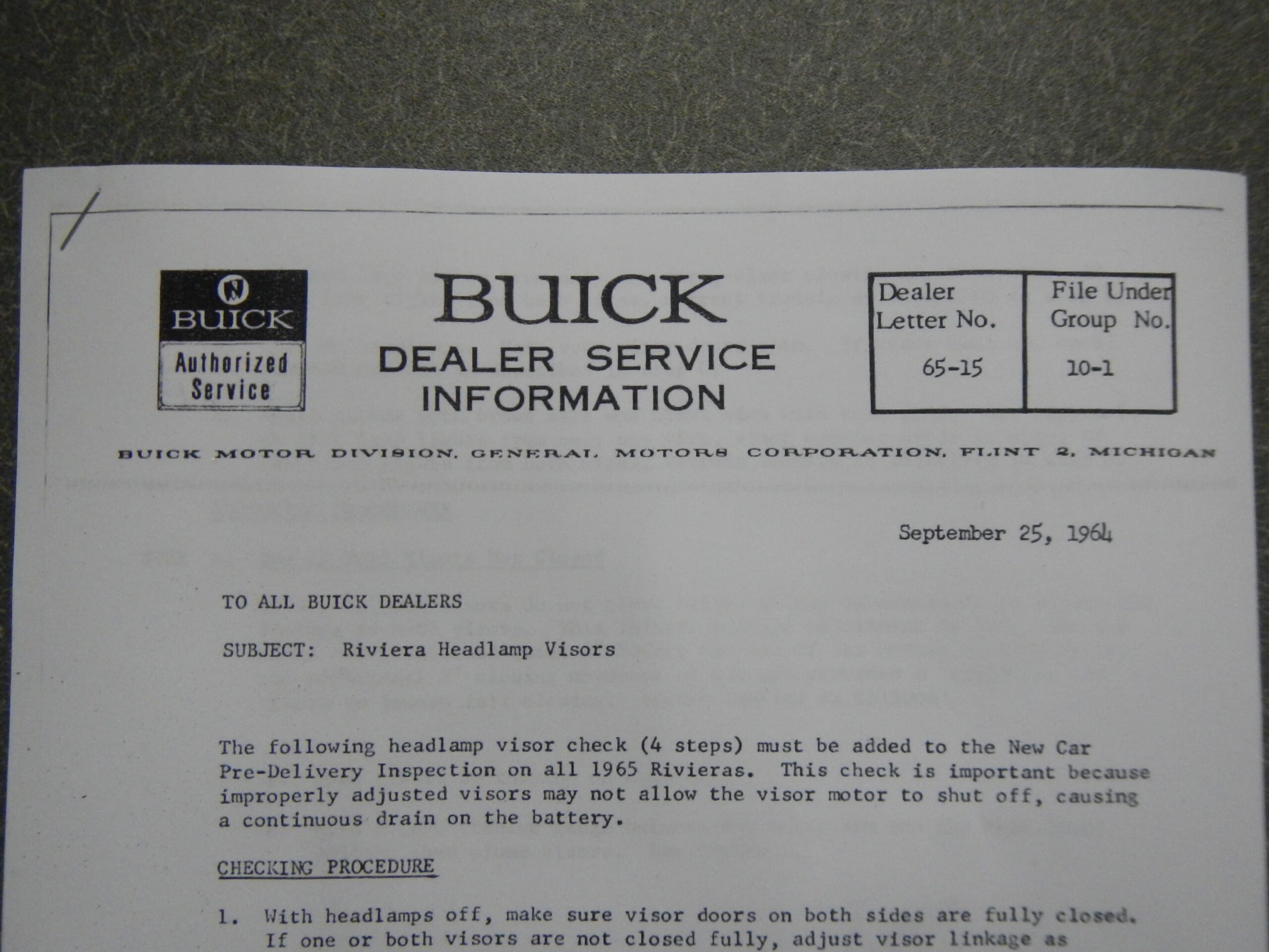 1965 Buick Riviera Clamshell Headlight Shop Manual Repair Service Clam Shell 65 - Image 3