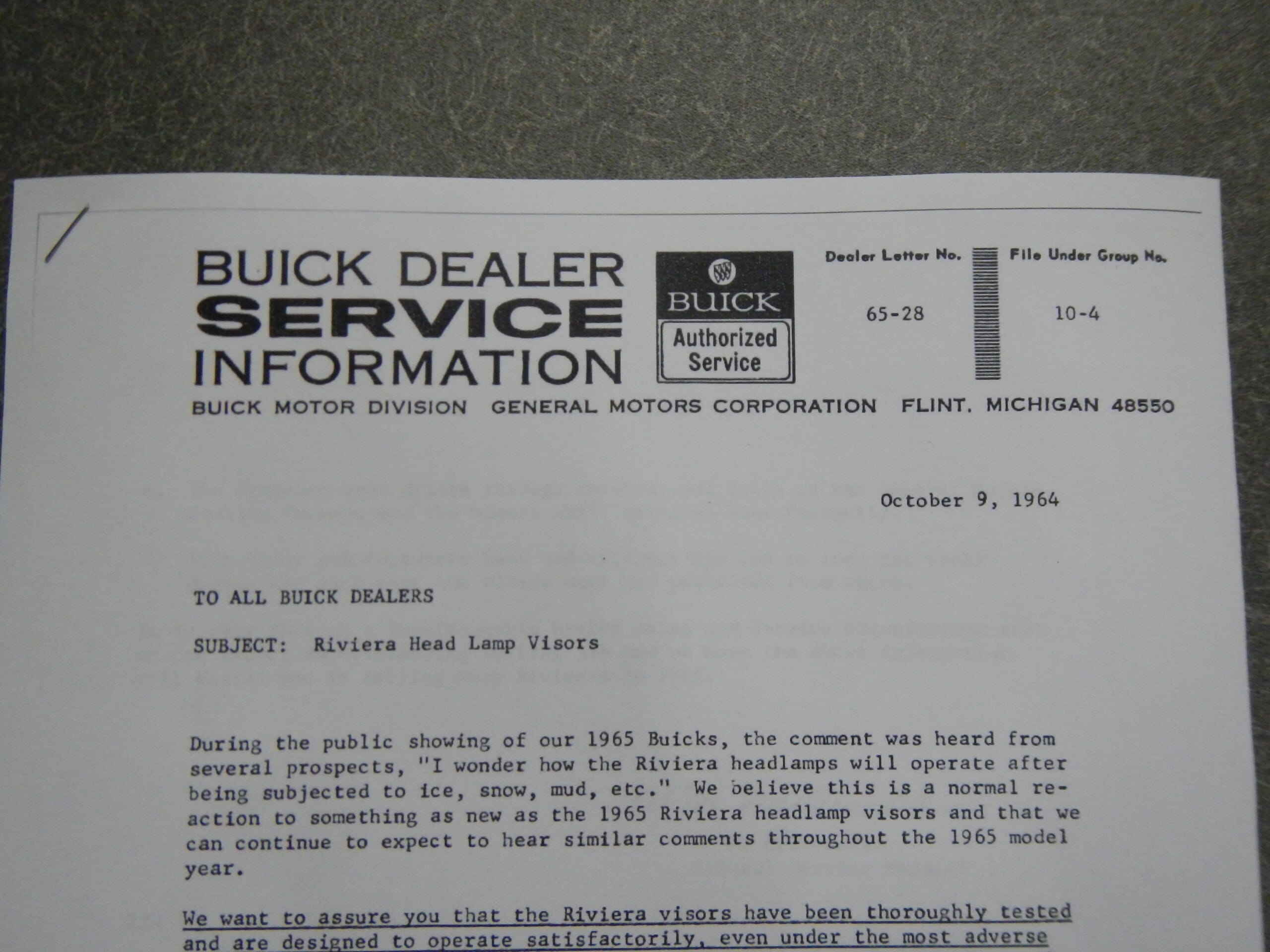 1965 Buick Riviera Clamshell Headlight Shop Manual Repair Service Clam Shell 65 - Image 5