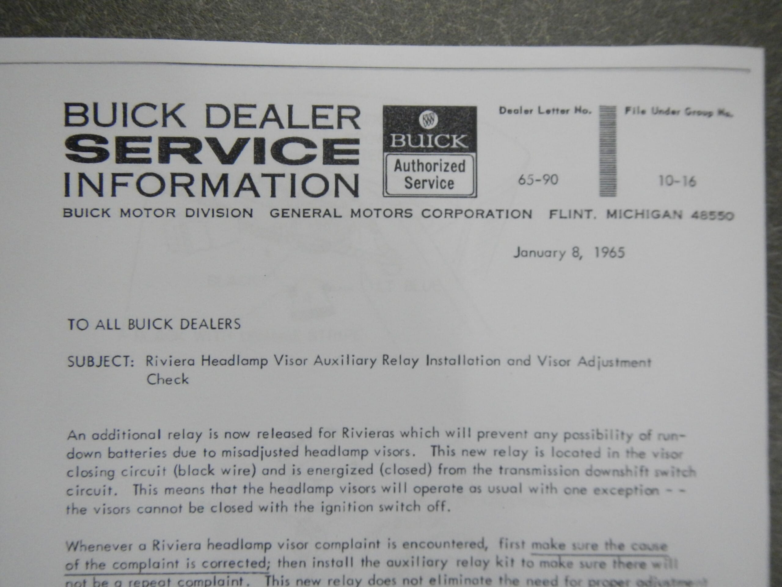 NEW Auxiliary Relay For 1965 Buick Riviera Clamshell Hide-Away Headlights